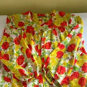 Velvet Floral Printed 100% Silk Button-down Blouse Size M